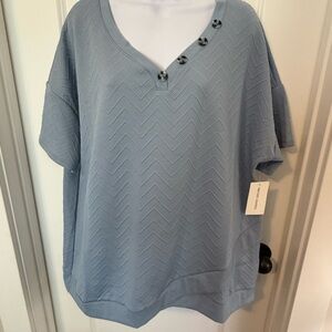 New York Laundry Blue Boxy Short Sleeve Blouse